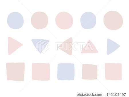 A set of hand-drawn circles, triangles, and squares in three colors (blue, brown, and red). A set of hand-drawn circles, triangles, and squares in three colors (blue, brown, and red). 143103497