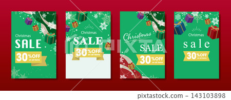 Christmas sale template set decorated with presents and snowflakes Christmas sale template set decorated with presents and snowflakes 143103898