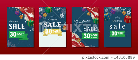 Christmas sale template set decorated with presents and snowflakes Christmas sale template set decorated with presents and snowflakes 143103899