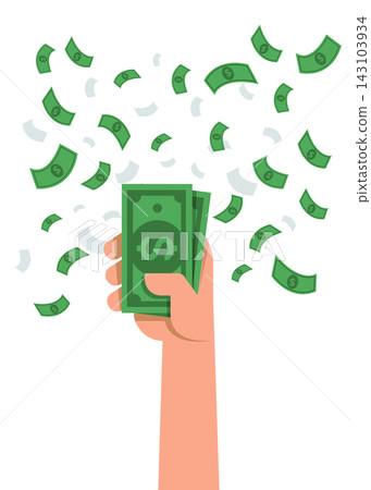 Jackpot winning celebration or hand catching stack of bills stock illustration Jackpot winning celebration or hand catching stack of bills stock illustration 143103934