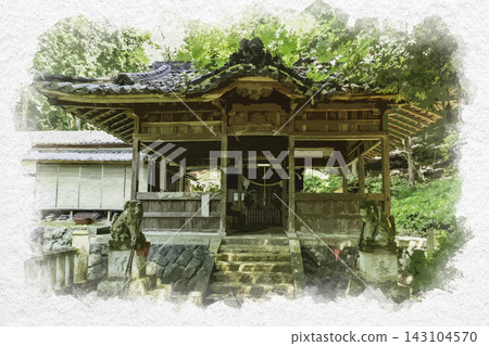 Watercolor-style painting of the main hall of Hanio Shrine in Yamazaki Castle Town, Shiso City, Hyogo Prefecture. Watercolor-style painting of the main hall of Hanio Shrine in Yamazaki Castle Town, Shiso City, Hyogo Prefecture. 143104570