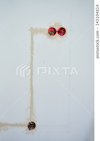 Electrical wiring and outlet boxes in wall during renovation Electrical wiring and outlet boxes in wall during renovation 143104814
