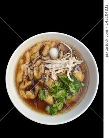 Vietnamese noodle soup with chicken mushroom egg and herbs Vietnamese noodle soup with chicken mushroom egg and herbs 143104832