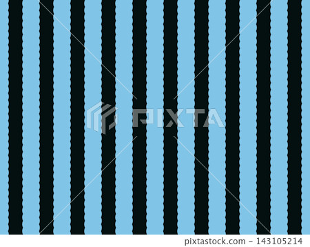Seamless geometric pattern with light blue and black wavy vertical stripes. Retro abstract vector illustration for fabric textile print, wrapping paper, vintage wallpaper, and decorative background. 143105214