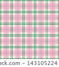 Seamless cute pastel pink and green plaid tartan pattern background. Sweet checkered geometric vector illustration for spring fabric textile print, girls clothing, wrapping paper, and retro wallpaper. 143105224