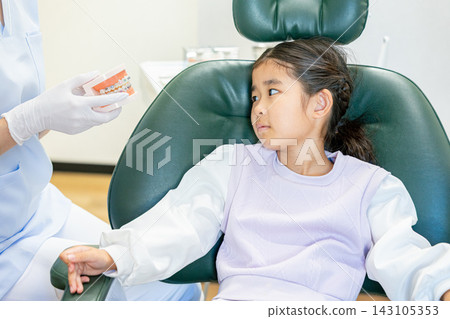 A dental hygienist explains orthodontic treatment for children. A dental hygienist explains orthodontic treatment for children. 143105353