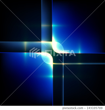 Abstract technology background with glowing blue neon light and intersecting translucent glass panels, futuristic digital layout design Abstract technology background with glowing blue neon light and intersecting translucent glass panels, futuristic digital layout design 143105789