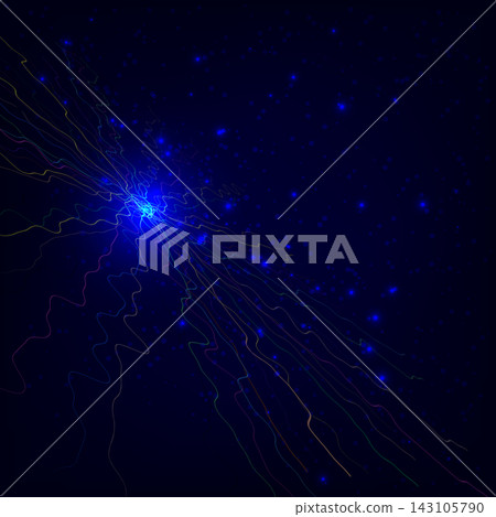 dynamic abstract space energy burst background vibrant glowing blue central hub with colorful wavy lines radiating across dark starry galaxy expanse forming cosmic particle explosion motion dynamic abstract space energy burst background vibrant glowing blue central hub with colorful wavy lines radiating across dark starry galaxy expanse forming cosmic particle explosion motion 143105790