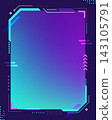 Futuristic tech frame background template with neon cyan and purple gradient featuring gaming user interface elements and geometric HUD pattern, digital esports poster design 143105791