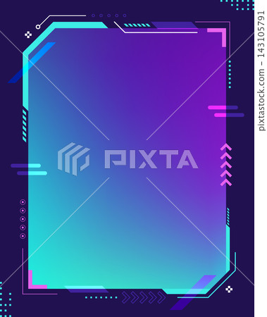 Futuristic tech frame background template with neon cyan and purple gradient featuring gaming user interface elements and geometric HUD pattern, digital esports poster design Futuristic tech frame background template with neon cyan and purple gradient featuring gaming user interface elements and geometric HUD pattern, digital esports poster design 143105791