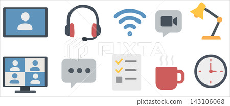 Icons representing remote work tools. Icons representing remote work tools. 143106068