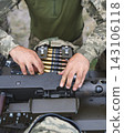 Soldier Loading Ammunition Belt Into Heavy Machine Gun 143106118