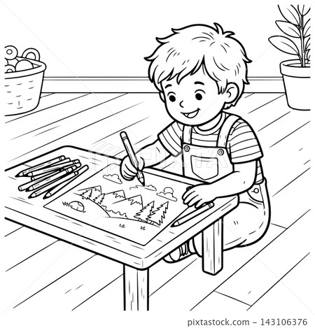 A young child drawing a landscape A young child drawing a landscape 143106376