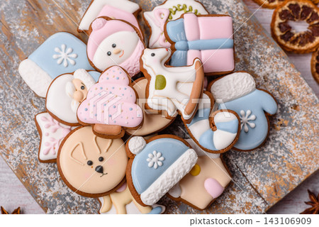 Sweet, colorful, homemade Christmas gingerbread cookies. Christmas gingerbread cookies Sweet, colorful, homemade Christmas gingerbread cookies. Christmas gingerbread cookies 143106909