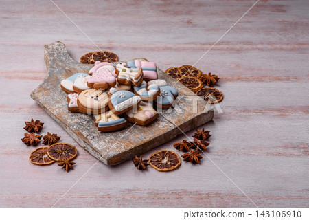 Sweet, colorful, homemade Christmas gingerbread cookies. Christmas gingerbread cookies Sweet, colorful, homemade Christmas gingerbread cookies. Christmas gingerbread cookies 143106910