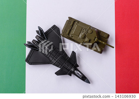 A fighter jet on the Italian flag as a conceptual backdrop representing Europe's defense A fighter jet on the Italian flag as a conceptual backdrop representing Europe's defense 143106930