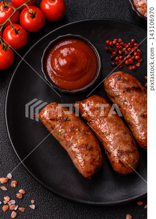 Grilled chicken or pork sausages seasoned with salt and spices. Grilled sausages Grilled chicken or pork sausages seasoned with salt and spices. Grilled sausages 143106970