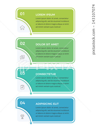 Four Step Infographic Template With Vertical Panels and Arrows 143107074