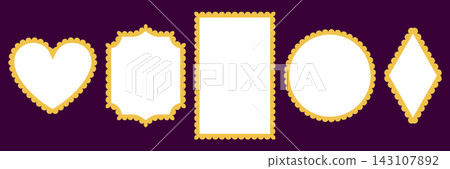 Lace Scallop Border Frame Yellow Gold Heart Circle Diamond Rectangle Ornate Trim Decorative Label Vector Banner Lace Scallop Border Frame Yellow Gold Heart Circle Diamond Rectangle Ornate Trim Decorative Label Vector Banner 143107892