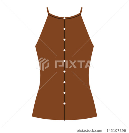 Brown halter top with sleeveless cut and button closure. Technical fashion illustration front view in flat color, clean silhouette, modern clothing template. Brown halter top with sleeveless cut and button closure. Technical fashion illustration front view in flat color, clean silhouette, modern clothing template. 143107896