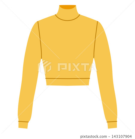 Yellow cropped high neck top with long sleeves and fitted waist. Technical fashion illustration front view in flat color 143107904