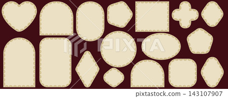 Victorian Pearl Scallop Lace Border Frame Set Burgundy Cream Heart Arch Oval Quatrefoil Trim Vector Illustration 143107907