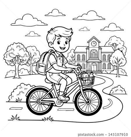 Child Cycling to School 143107910