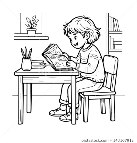 Child Reading at a Desk 143107912