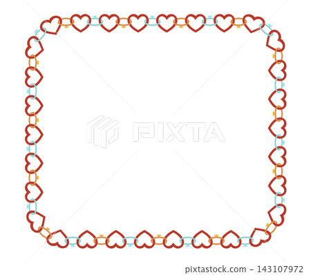 Lace Heart Chain Border Frame Red Gold Blue Rounded Square Colorful Trim Edge Romantic Elegant Vector Illustration 143107972