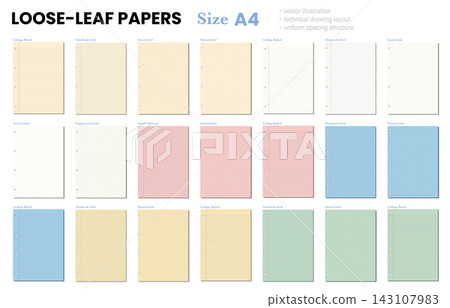 Loose Leaf Notebook Paper Set A4 pastel college cross dotted engineering Punched Binder Holes Printable Stationery 143107983