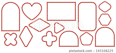 Lace Scallop Border Frame Red Heart Arch Diamond Pentagon Hexagon Clover Star Rectangle Edge Trim Vector Illustration Lace Scallop Border Frame Red Heart Arch Diamond Pentagon Hexagon Clover Star Rectangle Edge Trim Vector Illustration 143108225