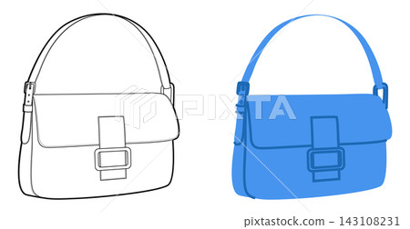 Baguette elbow silhouette bag. Fashion accessory technical illustration. Vector satchel front 3-4 view for Men, women Baguette elbow silhouette bag. Fashion accessory technical illustration. Vector satchel front 3-4 view for Men, women 143108231