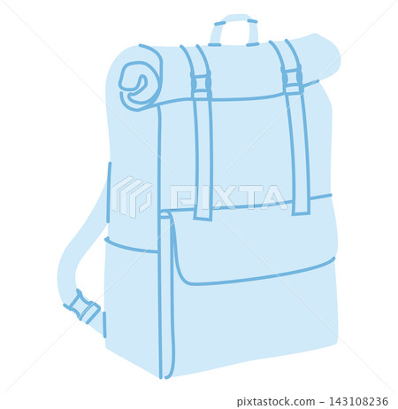 Everyday Expandable backpack silhouette bag. Fashion accessory technical illustration. Vector schoolbag front 3-4 view Everyday Expandable backpack silhouette bag. Fashion accessory technical illustration. Vector schoolbag front 3-4 view 143108236