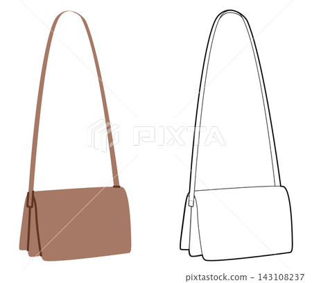 Accordion Compartment bag saddle silhouette crossbody. Fashion accessory technical illustration. Vector satchel front Accordion Compartment bag saddle silhouette crossbody. Fashion accessory technical illustration. Vector satchel front 143108237