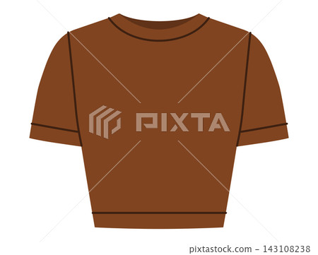 Brown cropped crew neck top with short sleeves and fitted waist. Technical fashion illustration front view in flat color Brown cropped crew neck top with short sleeves and fitted waist. Technical fashion illustration front view in flat color 143108238
