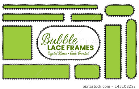 Bubble Eyelet Lace Border Frame Set Green Lime Oval Rectangle Square Capsule Decorative Trim Vector Illustration Bubble Eyelet Lace Border Frame Set Green Lime Oval Rectangle Square Capsule Decorative Trim Vector Illustration 143108252