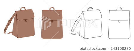 Slim Shape backpack silhouette bag. Fashion accessory technical illustration. Vector schoolbag front 3-4 view for Men Slim Shape backpack silhouette bag. Fashion accessory technical illustration. Vector schoolbag front 3-4 view for Men 143108280