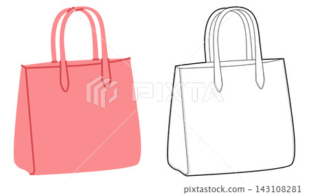 Tote silhouette bag. Fashion accessory technical illustration. Vector satchel front 3-4 view for Men, women, unisex Tote silhouette bag. Fashion accessory technical illustration. Vector satchel front 3-4 view for Men, women, unisex 143108281