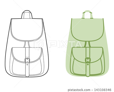 Adventure backpack silhouette bag. Fashion accessory technical illustration. Vector schoolbag front 3-4 view Men, women 143108346