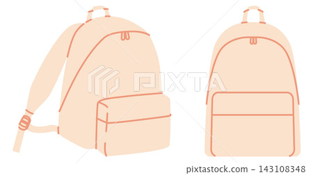 Explorer backpack silhouette bag. Fashion accessory technical illustration. Vector schoolbag front 3-4 view Men, women Explorer backpack silhouette bag. Fashion accessory technical illustration. Vector schoolbag front 3-4 view Men, women 143108348