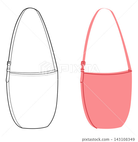 Slim Saddle Bag with curved lines hobo silhouette bag. Fashion accessory technical illustration. Vector satchel front Slim Saddle Bag with curved lines hobo silhouette bag. Fashion accessory technical illustration. Vector satchel front 143108349