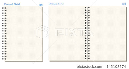 Spiral Notebook Page Set Dotted Grid Ivory Printable Vector structured bound practical rings neat perforated backdrop 143108374