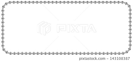 Folk Floral Lace Rectangle Border Frame Scalloped Embroidery Vintage Black Horizontal Rounded Ornament Vector Set 143108387