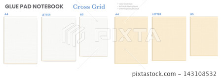 Cross Grid Paper Sheet Set A4 Letter B5 Ivory White Glue Pad Notebook Printable Technical Templates Vector Illustration 143108532