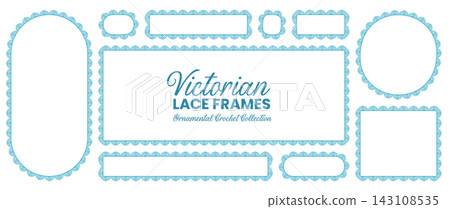 Victorian Pearl Scallop Lace Border Frame Set Powder Blue Oval Circle Square Banner Trim Elegant Vector Illustration Victorian Pearl Scallop Lace Border Frame Set Powder Blue Oval Circle Square Banner Trim Elegant Vector Illustration 143108535