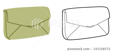 Envelope clutch silhouette bag with flap closure. Fashion accessory technical illustration. Vector satchel front 3-4 Envelope clutch silhouette bag with flap closure. Fashion accessory technical illustration. Vector satchel front 3-4 143108572