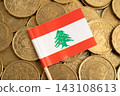Lebanon flag on coins background for finance banking business. 143108613