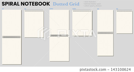 Spiral Notebook Page Set Dotted Grid Ivory Printable Vector minimal clean flat wirebound modern geometric backdrop Spiral Notebook Page Set Dotted Grid Ivory Printable Vector minimal clean flat wirebound modern geometric backdrop 143108624
