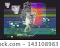 Abstract Glitch Art Illustration Featuring Classical Antique Sculpture Bust with Digital Distortion VHS Noise Scanlines and Vibrant Rainbow Colors Background Graphic Element 143108983