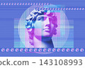 Vaporwave Aesthetic Glitch Art with Antique Classical Statue Head Retro Futuristic Digital Distortion and VHS Noise Abstract Raster Illustration Background Style 143108993